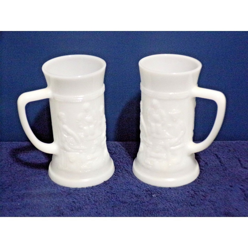 Federal White Milk Glass Pub Tavern Style Beer Stein Set of 2